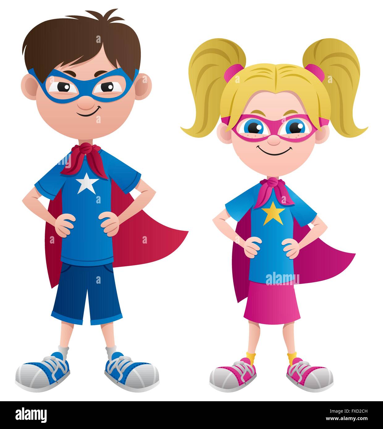 Illustration of 2 super kids: Super boy and super girl Stock