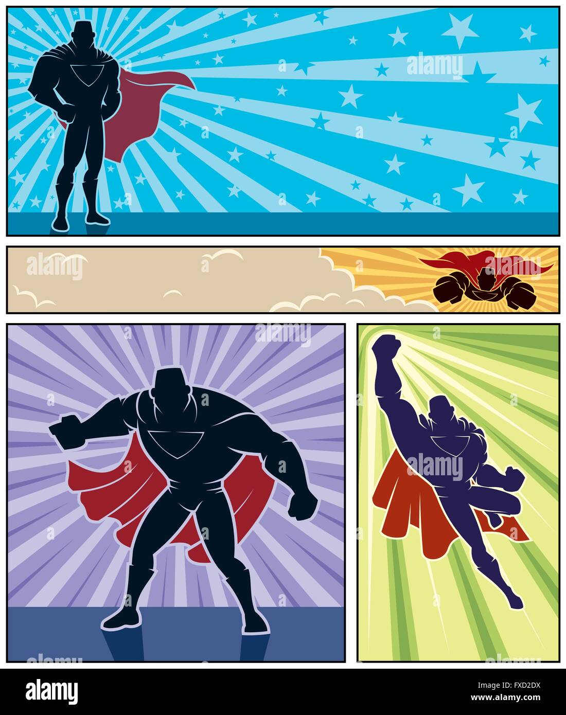 Set of 4 superhero banners. Stock Vector