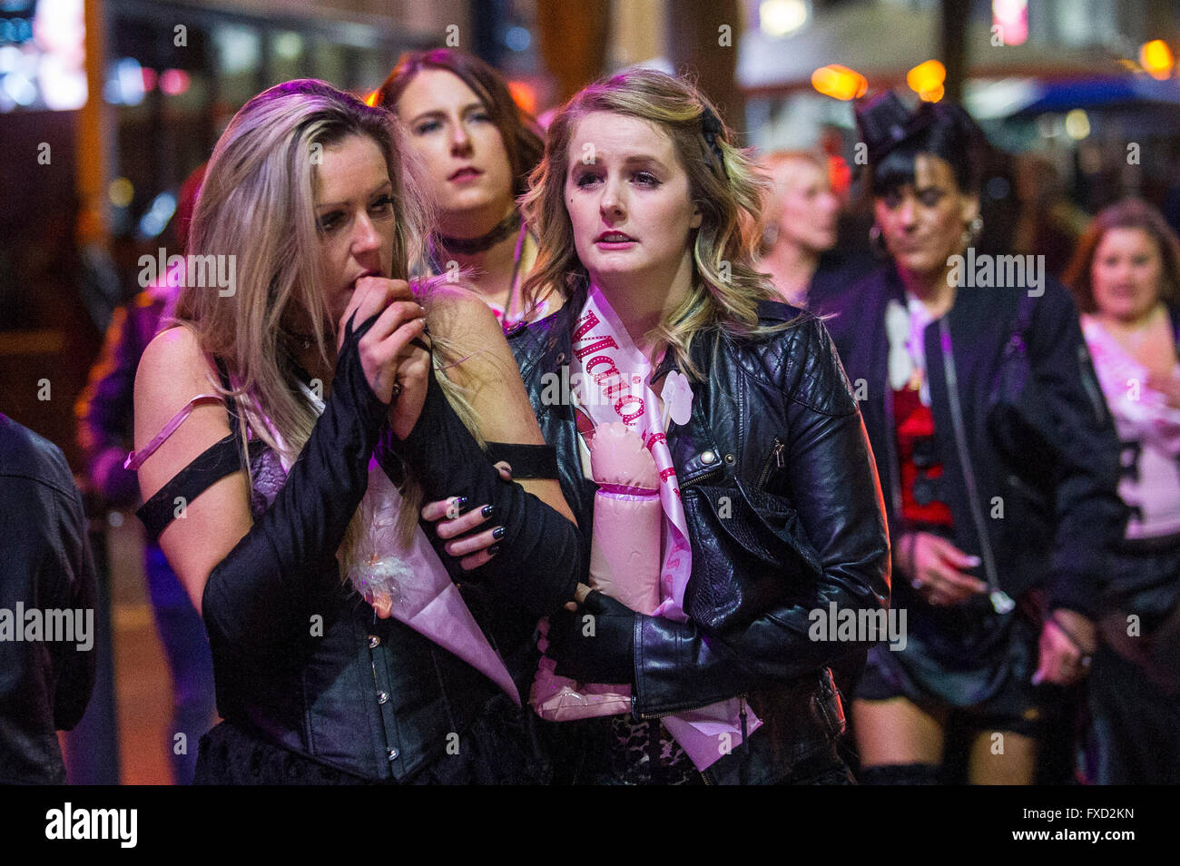 Women on a night out on Broad Street in Birmingham on a Saturday. Stock Photo