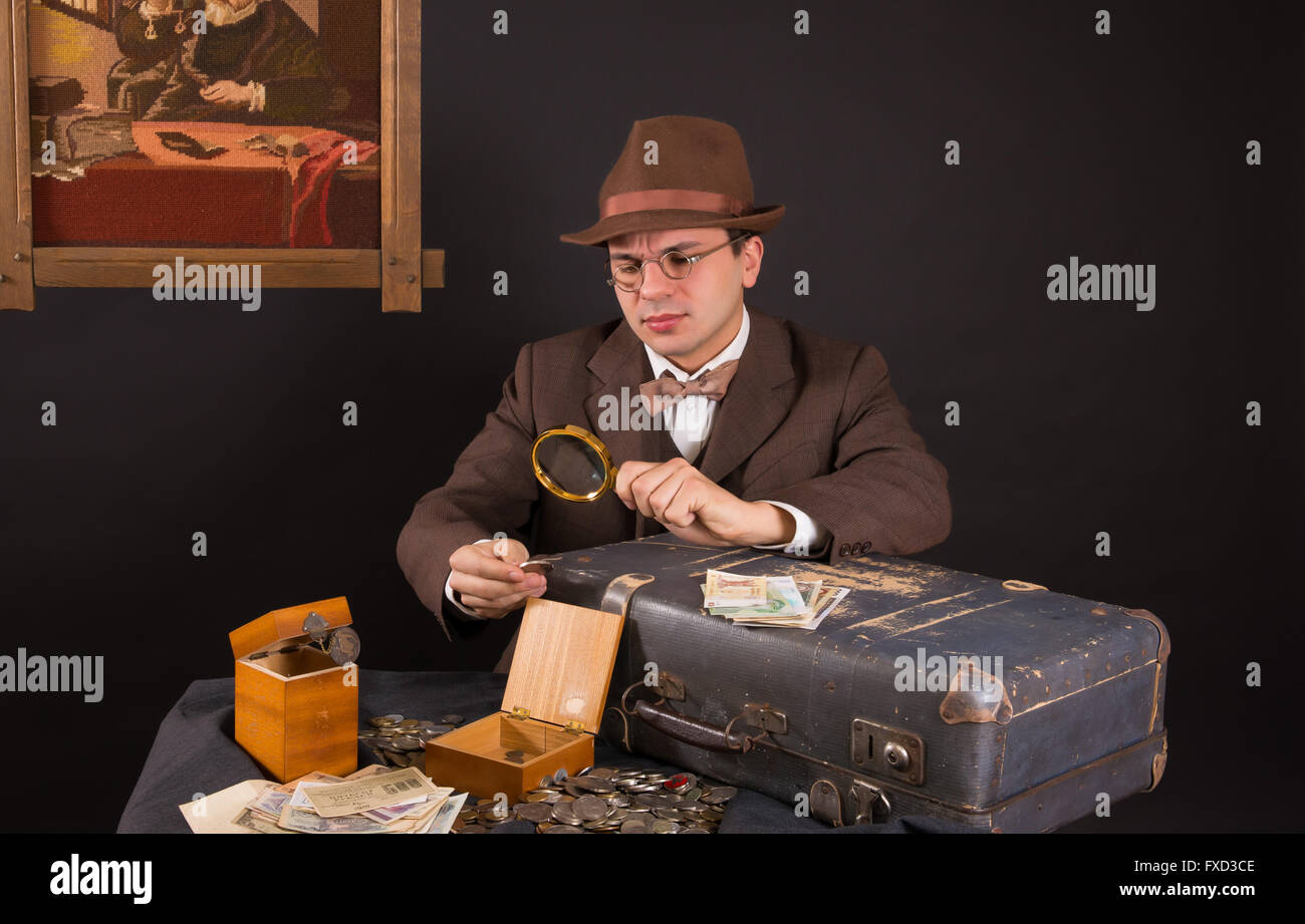 Numismatist with his coin collection Stock Photo Alamy