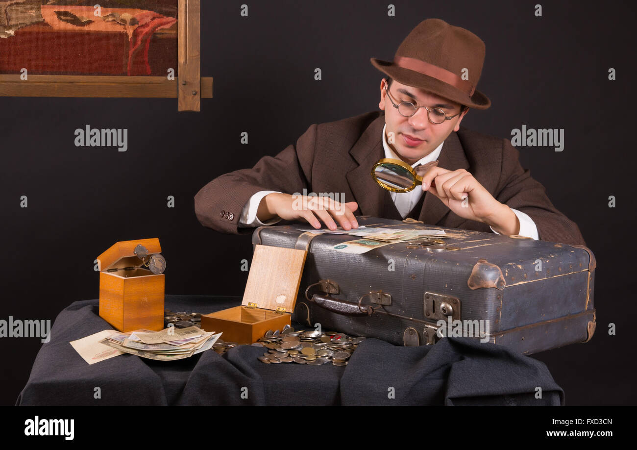 Numismatist with his coin collection Stock Photo Alamy