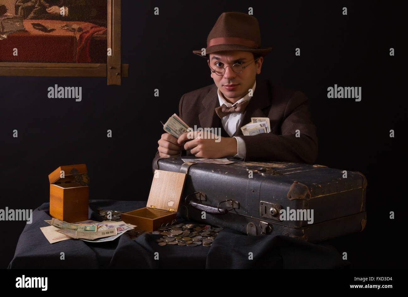 Numismatist with his coin collection Stock Photo Alamy