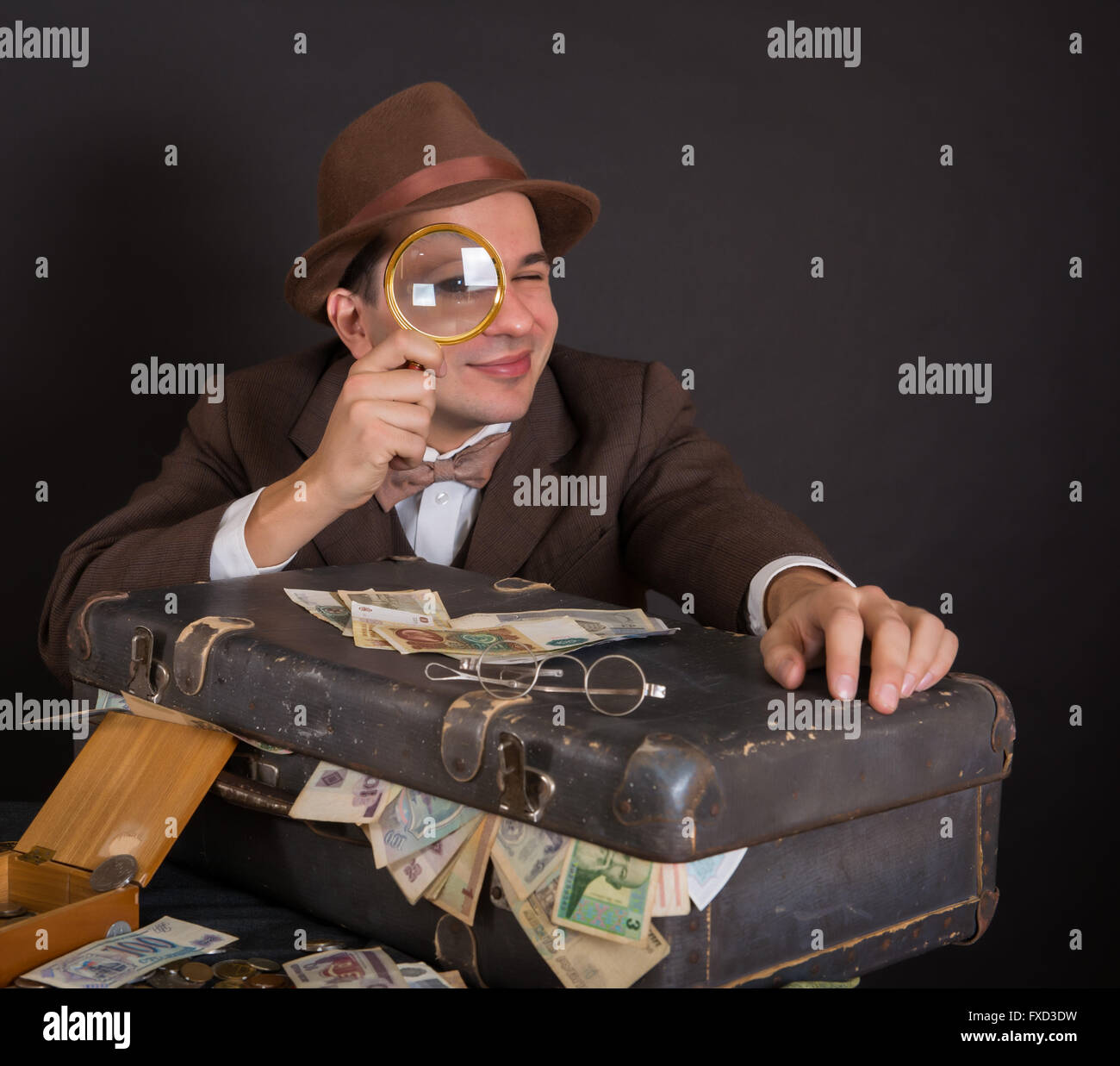 Numismatist with his coin collection Stock Photo Alamy