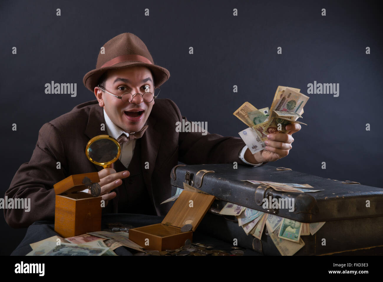 Numismatist with his coin collection Stock Photo Alamy