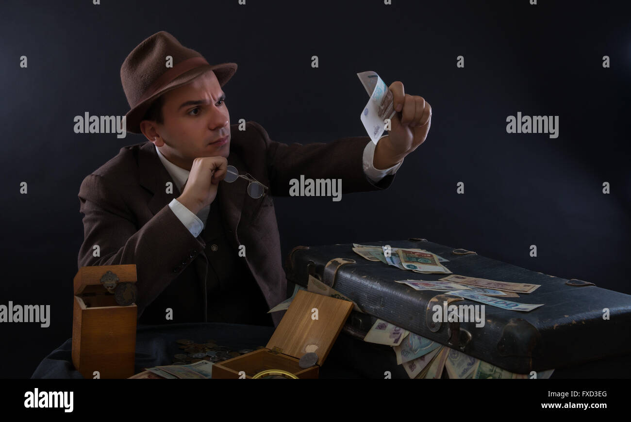 Numismatist with his coin collection Stock Photo Alamy