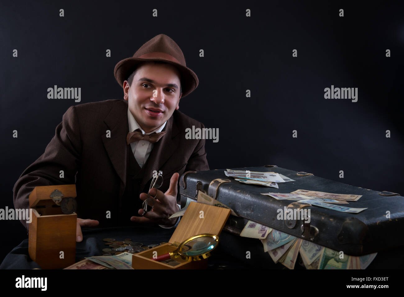 Numismatist with his coin collection Stock Photo Alamy