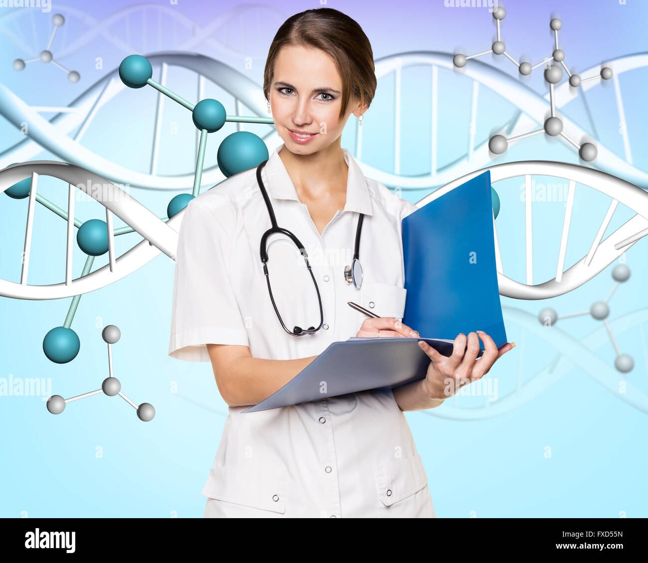 Female doctor and dna molecule formula Stock Photo - Alamy
