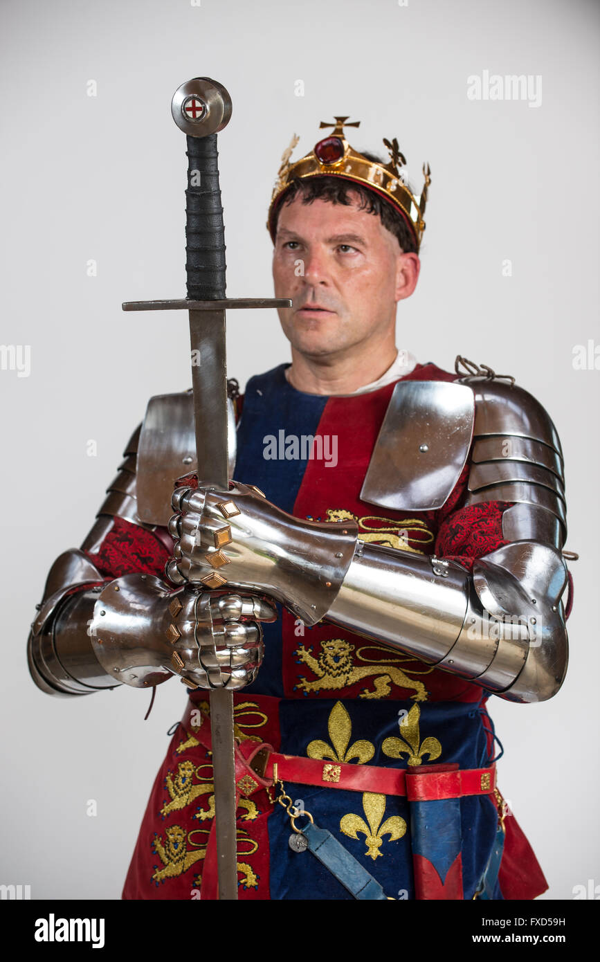 A historical reenactor dressed as King Henry V. King of England from 1413 until his death at