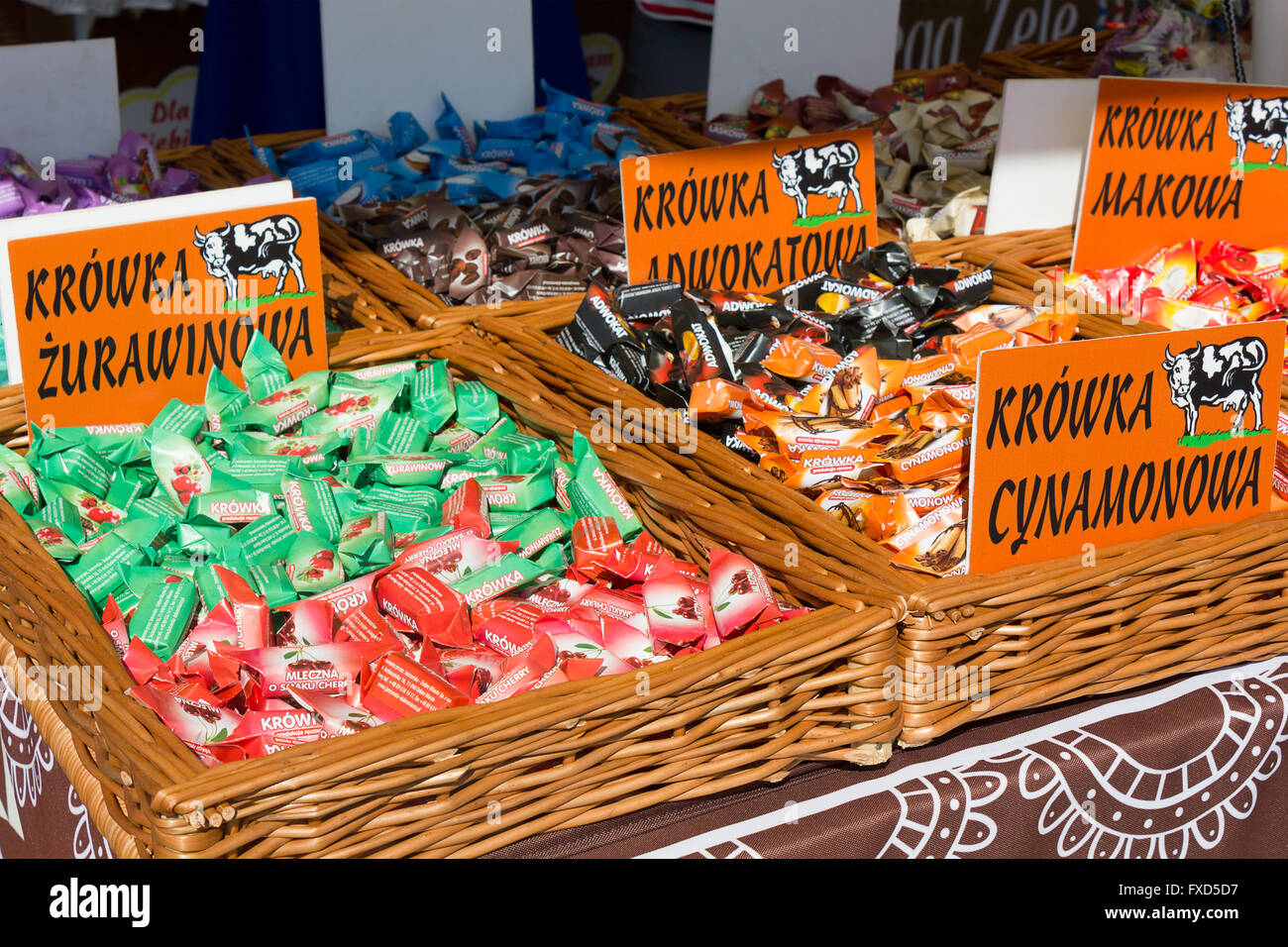 Traditional Polish sweets called krowki on display at Krakow fair Old