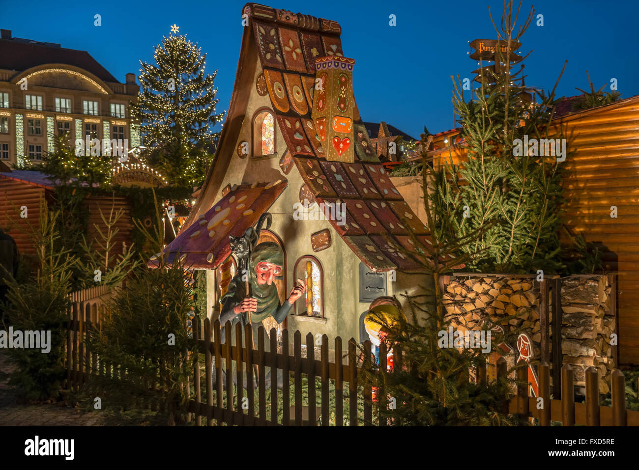Gingerbread Cottage decoration at Dresden Christmas Market, Saxony, Germany Stock Photo