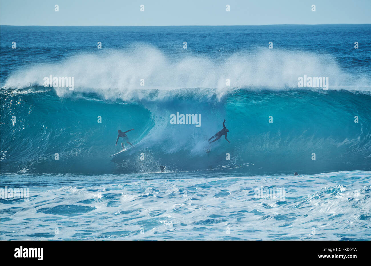USA, Hawaii, Oahu, North Shore, Haleiwa, Surfing Stock Photo