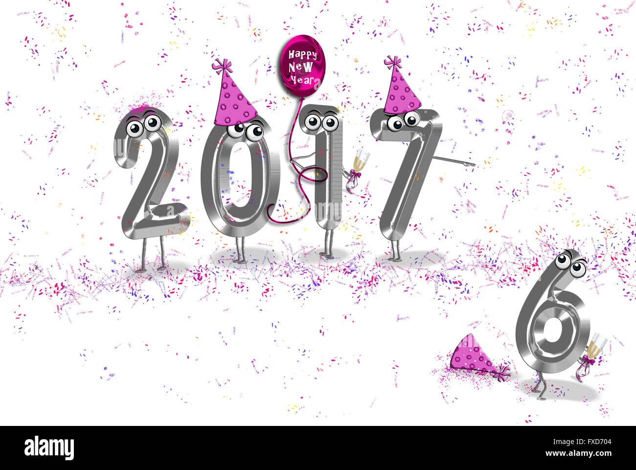 New year 2017 party with hats and confetti on white Stock Photo - Alamy