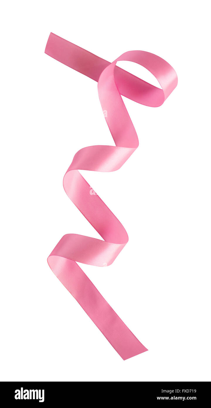 pink ribbon with curls isolated on white Stock Photo