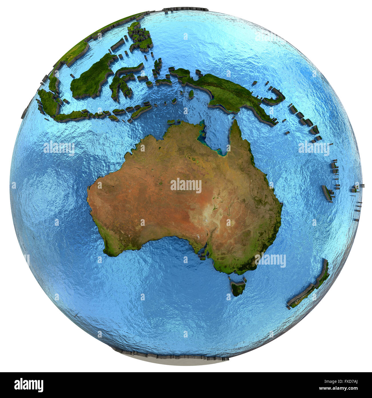 Australia on detailed model of planet Earth with continents lifted ...