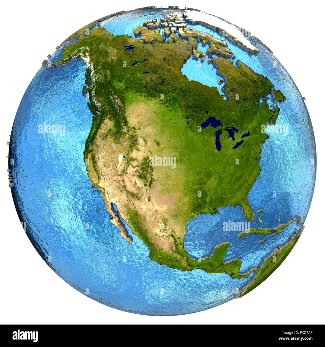 North America on detailed model of planet Earth with continents lifted ...
