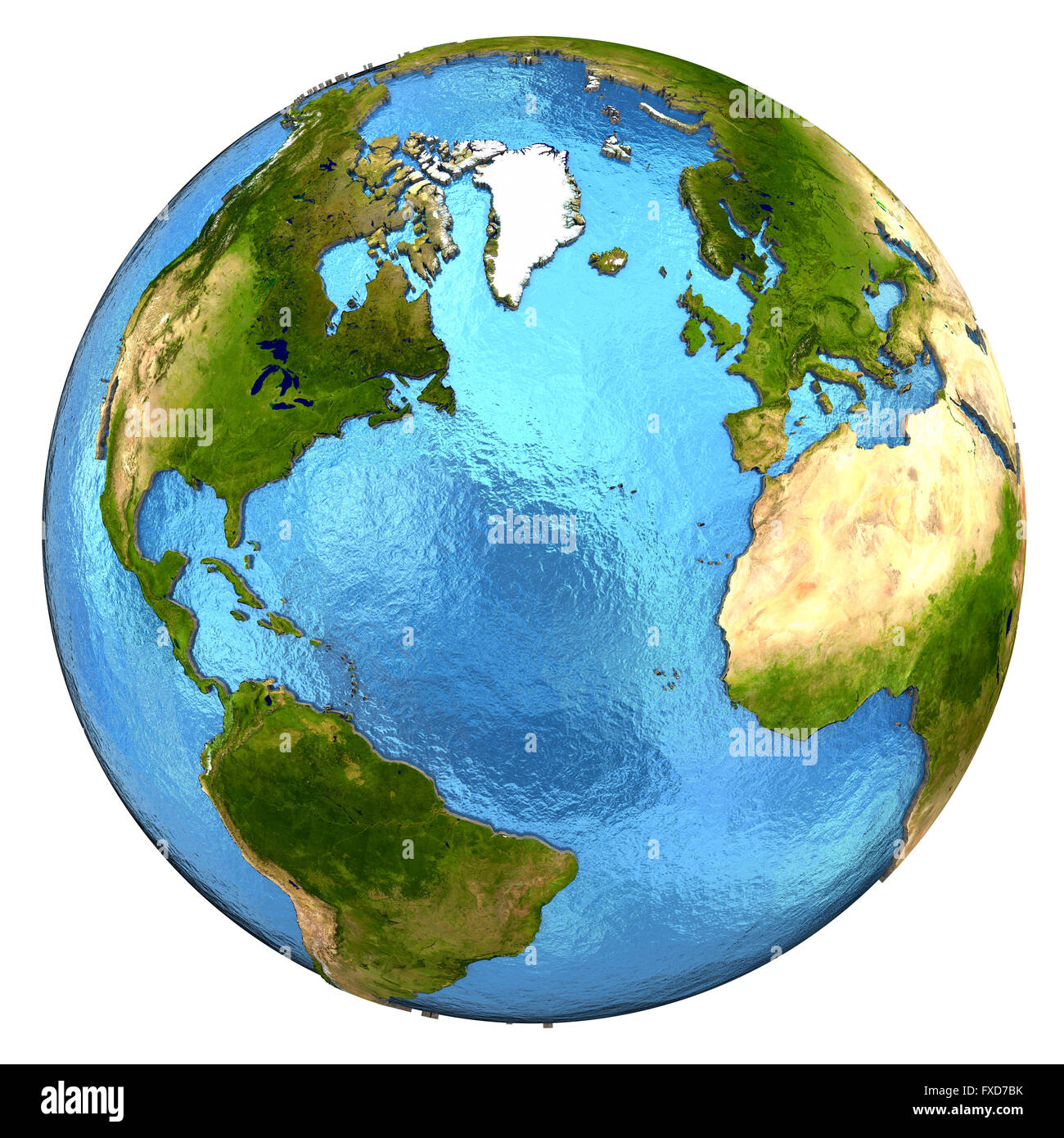 North America and Europe on detailed model of planet Earth with ...