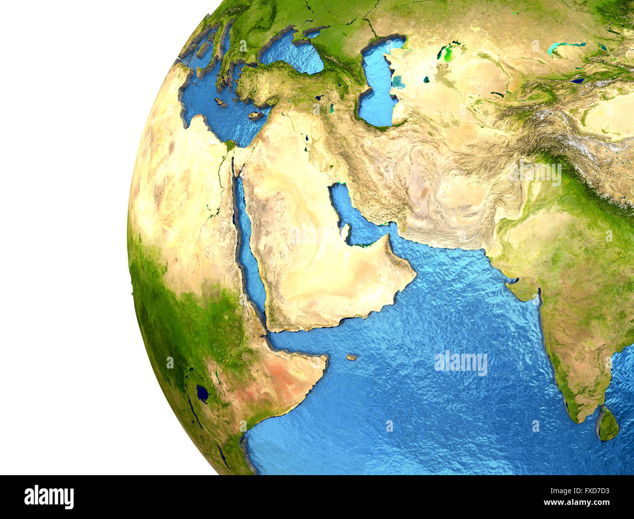 Middle East region on detailed model of planet Earth with continents ...