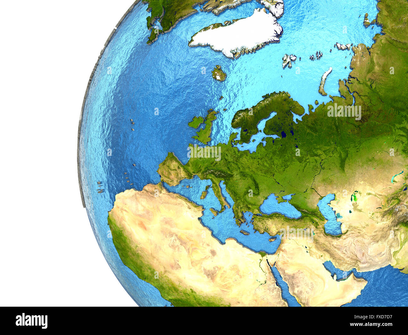 Europe on detailed model of planet Earth with continents lifted above ...