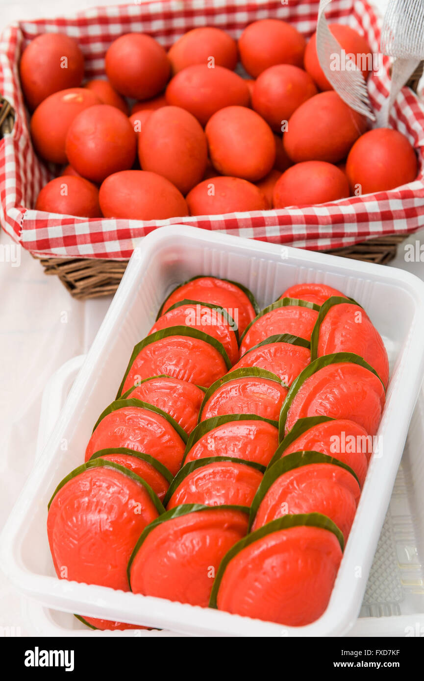 Chinese traditional red rice cakes and eggs commonly used in baby