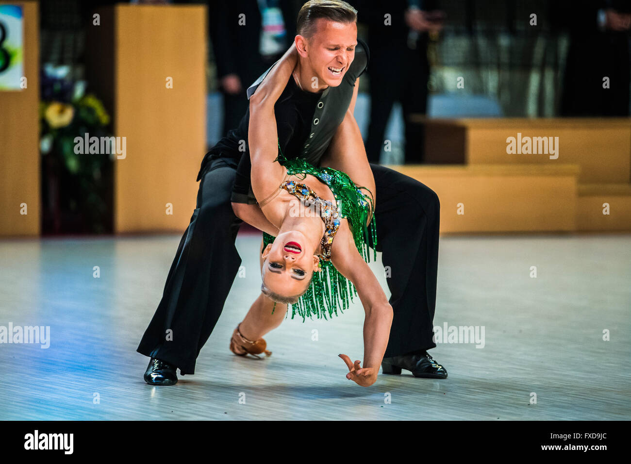 Chelyabinsk, Russia -  April 10, 2016: Young couple dancers performance at event during Cup sport dancer Stock Photo