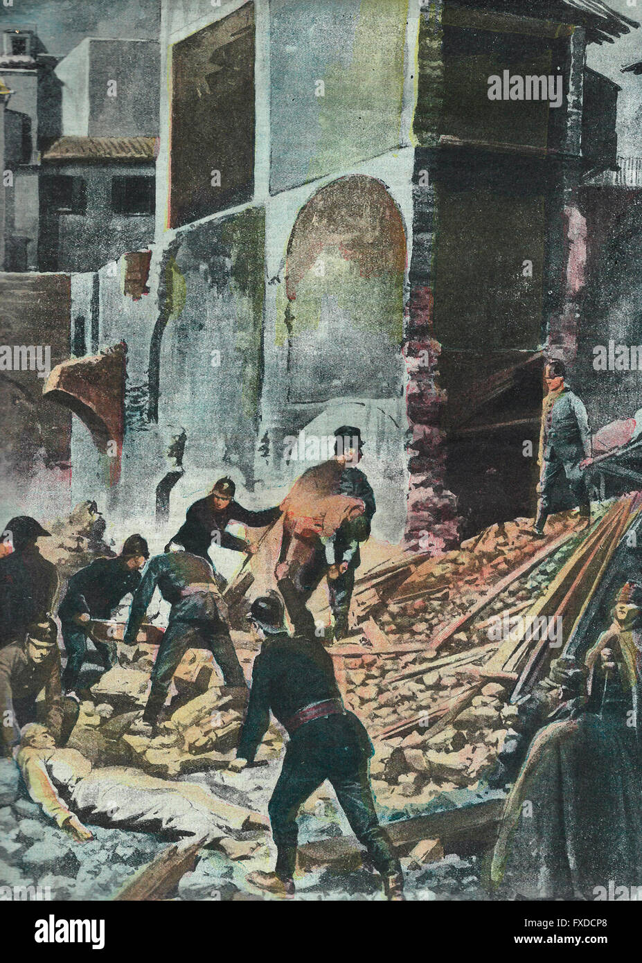 The ruin of a wall in Rome determines the fall of a house - Twelve dead and four wounded  1913 Stock Photo