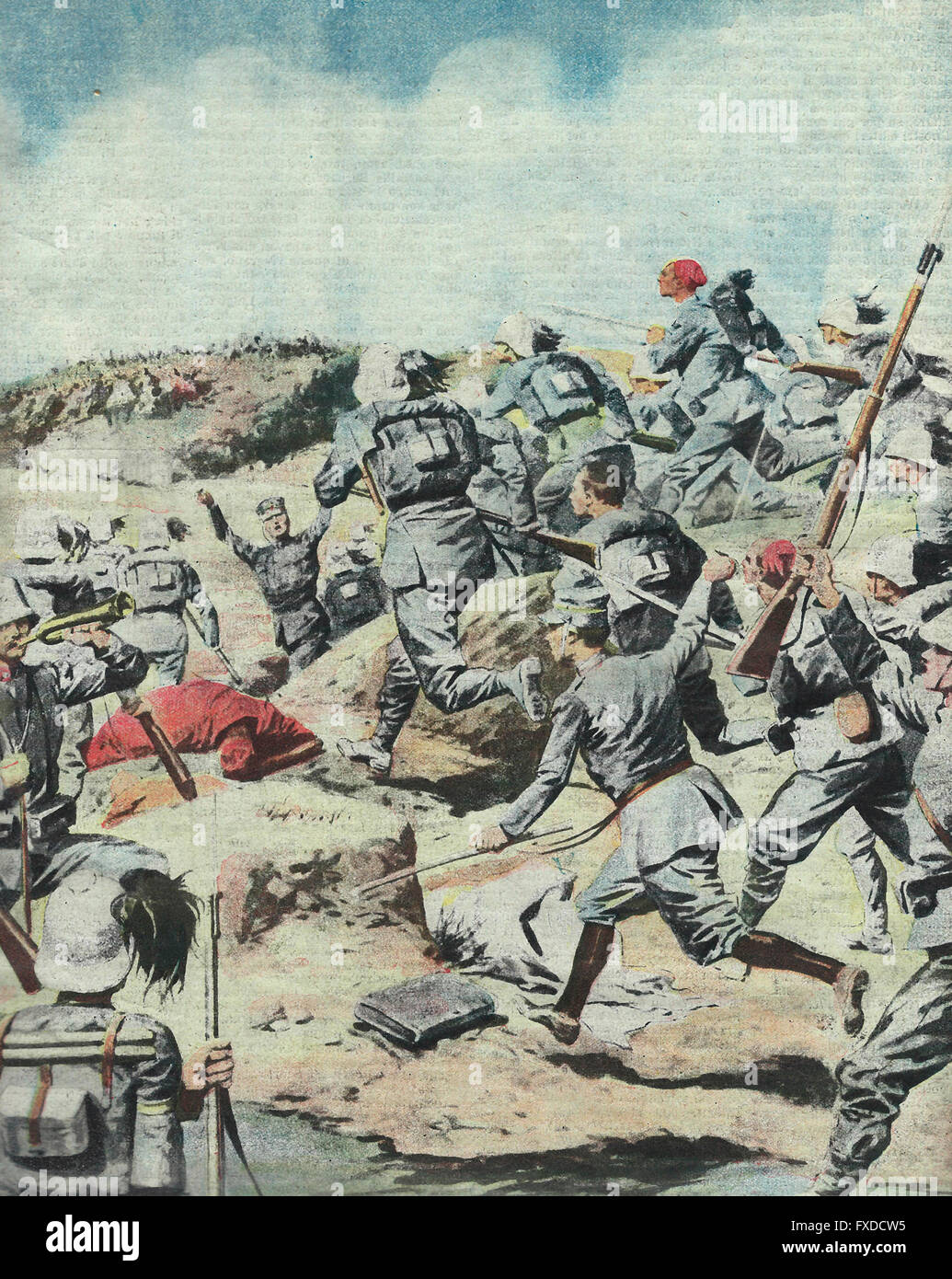 The Vittorio di Bu - Scimai : General Vinai troops occupy the last field after fighting and clearing the last field of the Senussi in Cyrenaica, 1913 Stock Photo