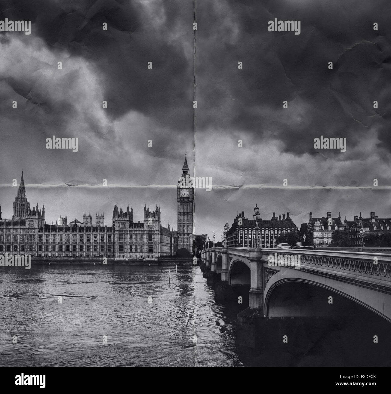 Old photo of London Big Ben Westminster bridge Stock Photo