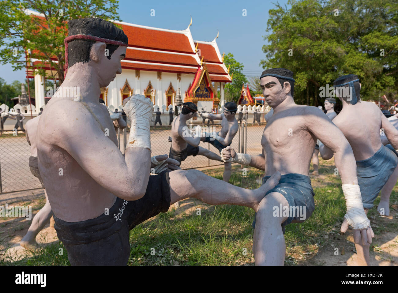 Warrior statues Wat Khai Bang Kung Amphawa Thailand Stock Photo