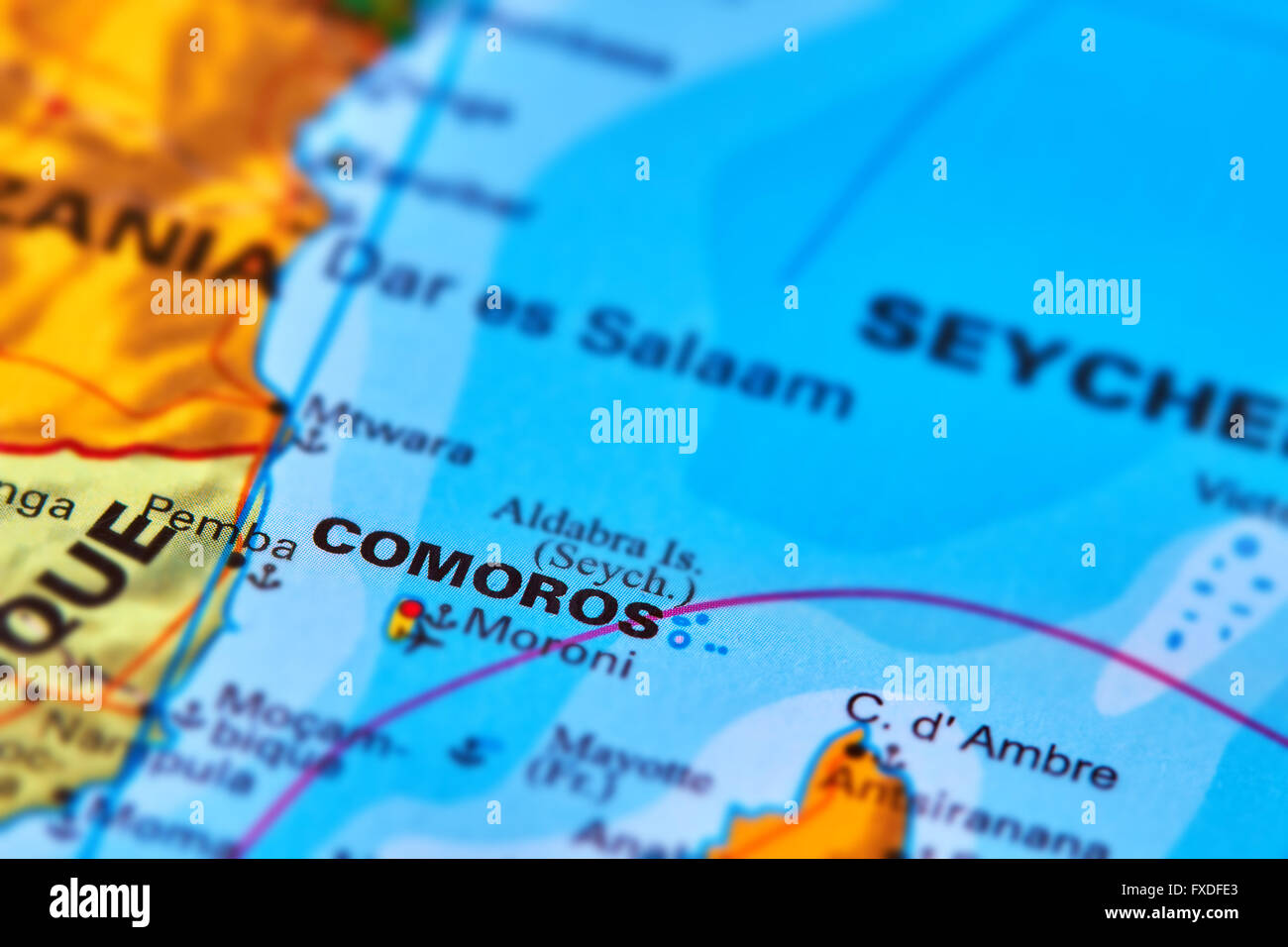 Comoros Islands on the World Map Stock Photo