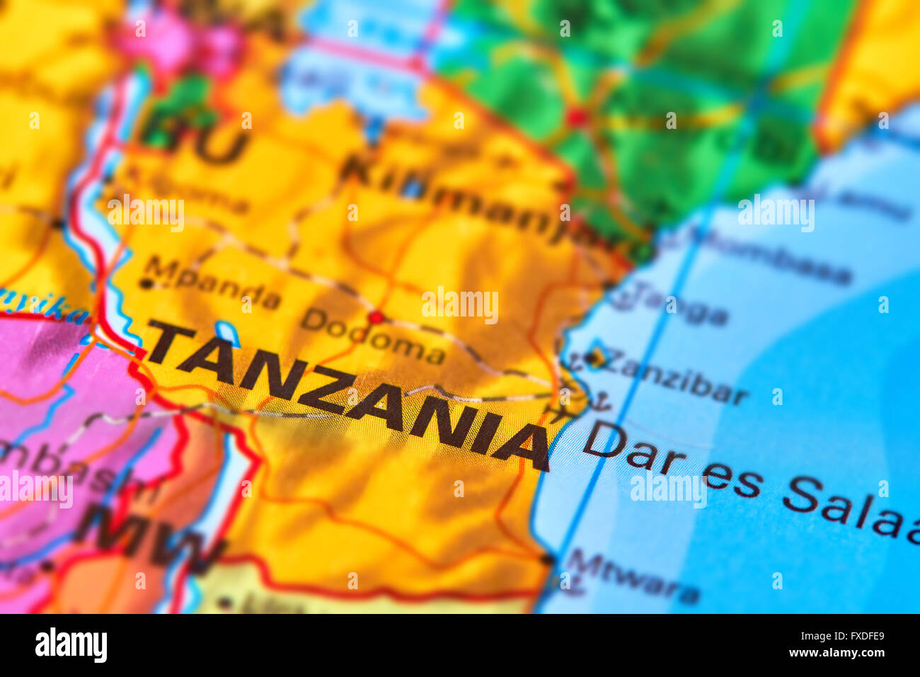 Tanzania Country in Africa on the World Map Stock Photo