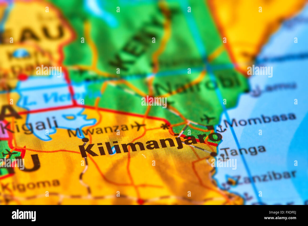 kilimanjaro Mountain in Africa on the World Map Stock Photo