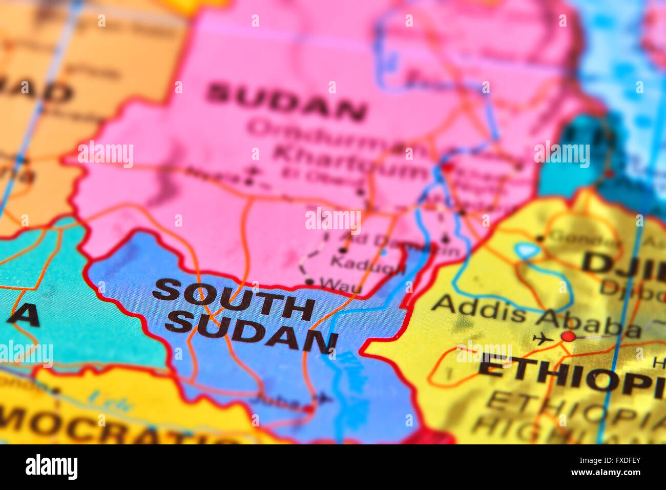 South Sudan Country in Africa on the World Map Stock Photo