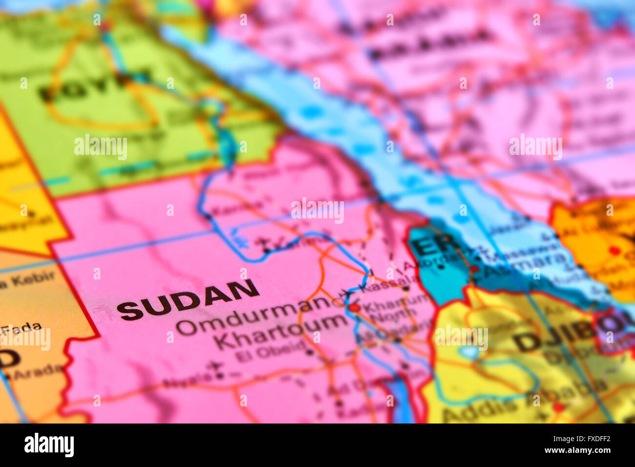 Sudan Country in Africa on the World Map Stock Photo