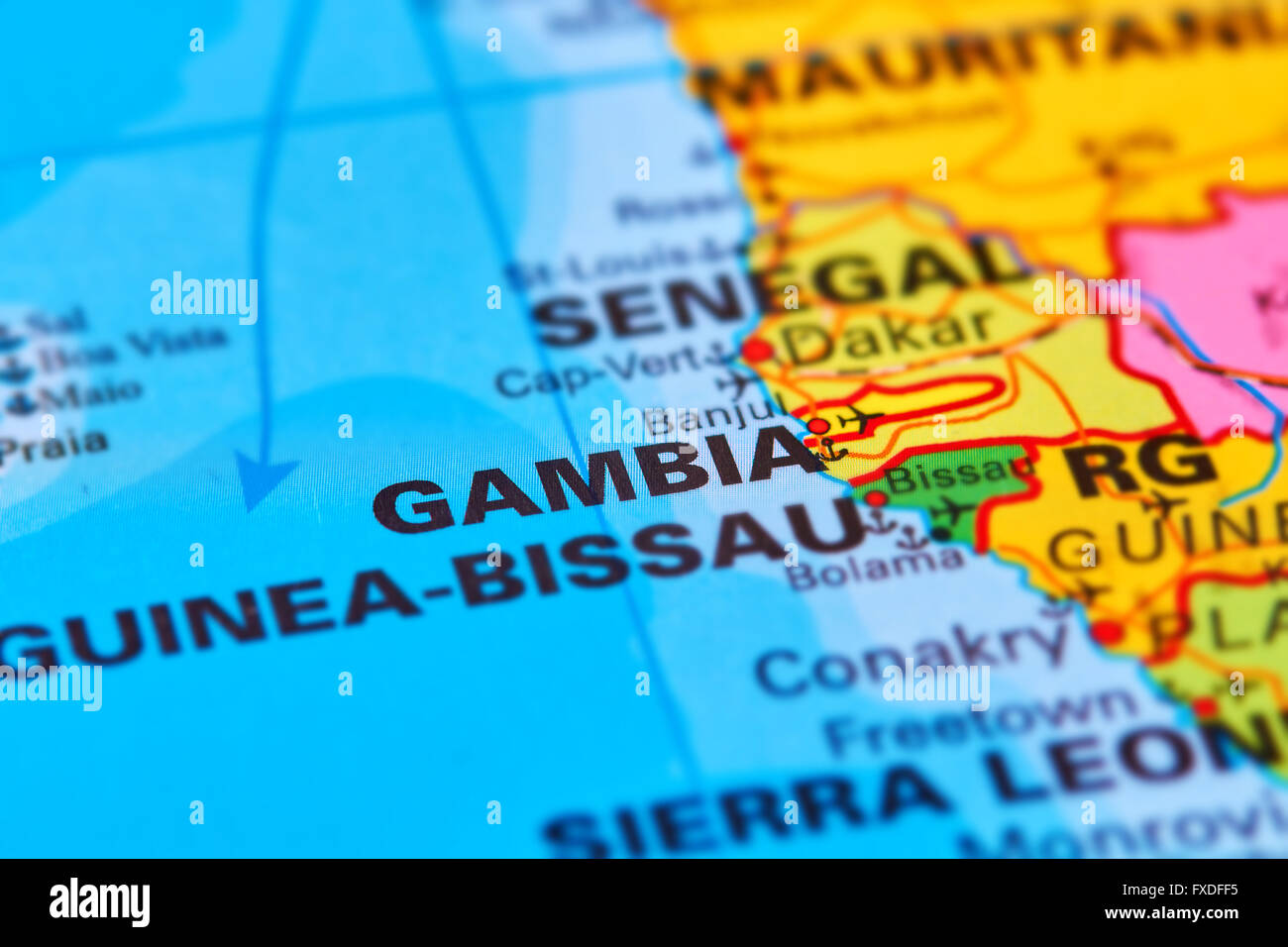 Gambia Country in Africa on the World Map Stock Photo