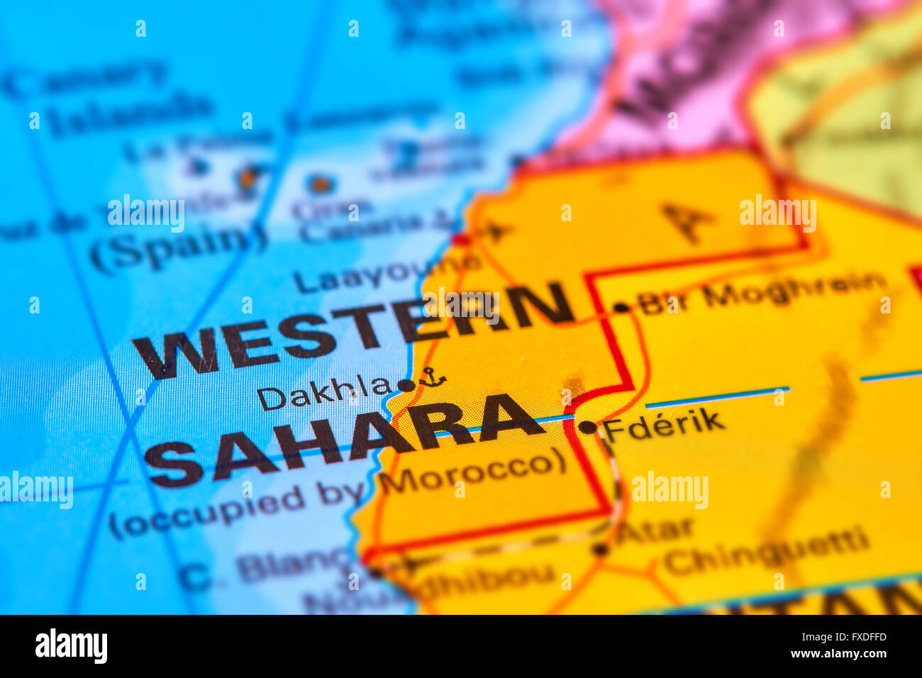 Western Sahara in Africa on the World Map Stock Photo