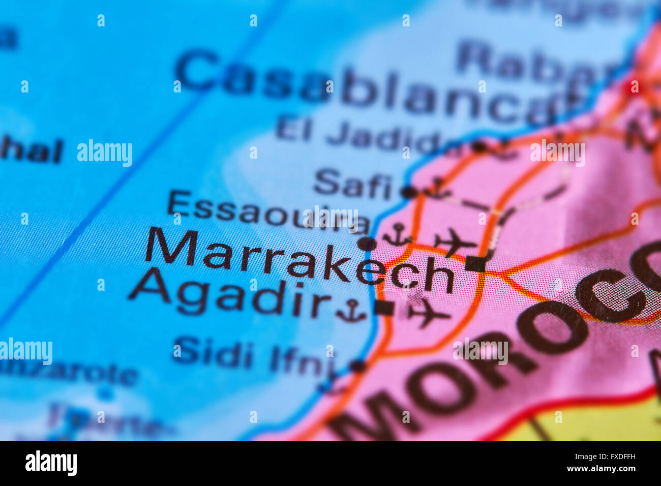 Marrakech City in Morocco, Africa on the World Map Stock Photo