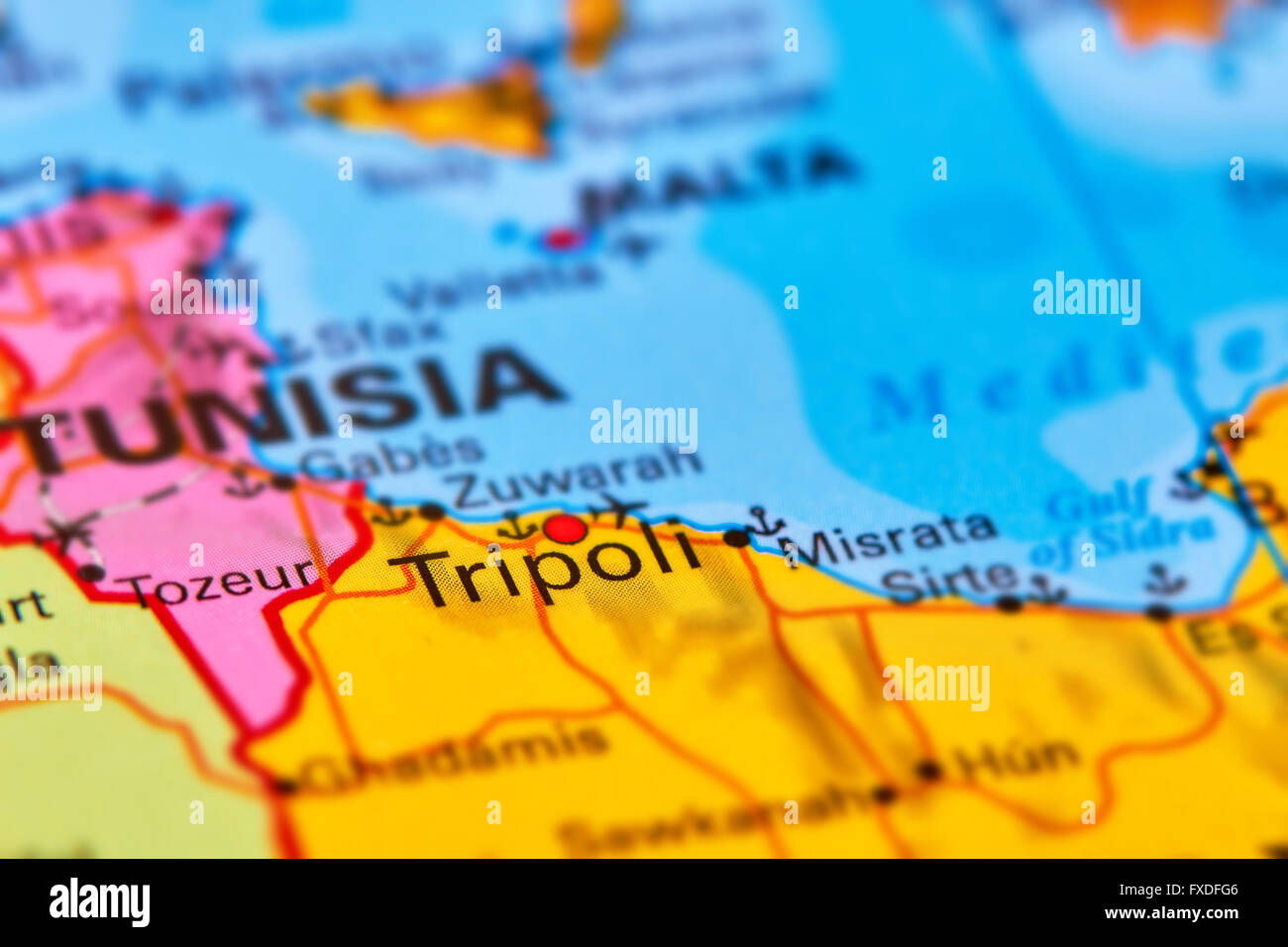 Tripoli, Capital City of Libya in Africa on the World Map Stock Photo