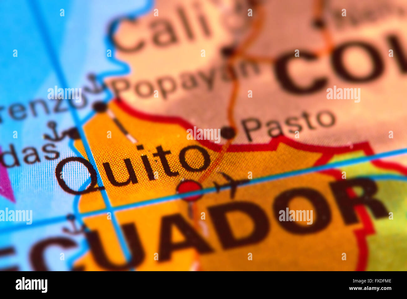 Quito, the Capital of Ecuador on the World Map Stock Photo