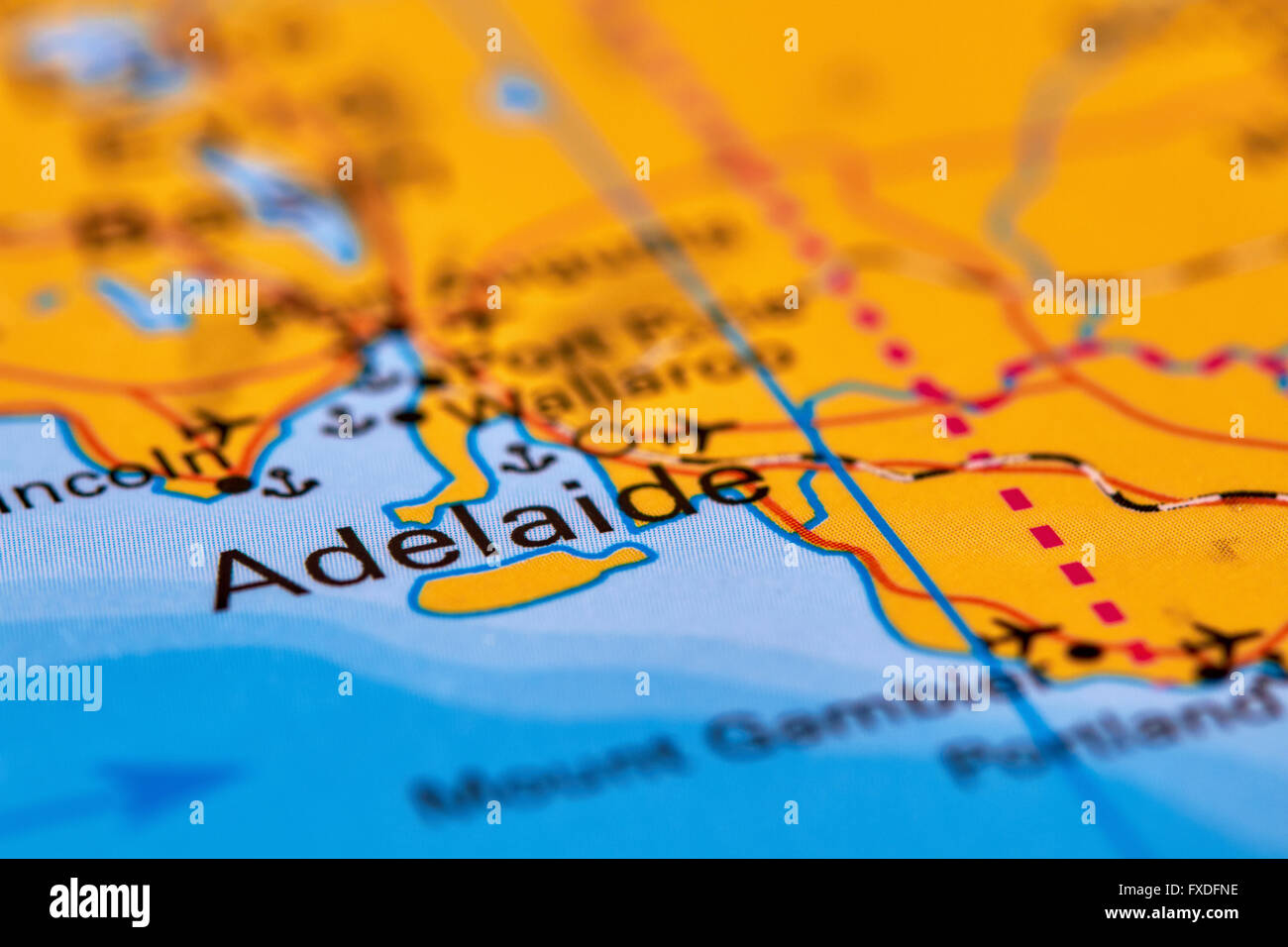 Adelaide City in Australia on the World Map Stock Photo