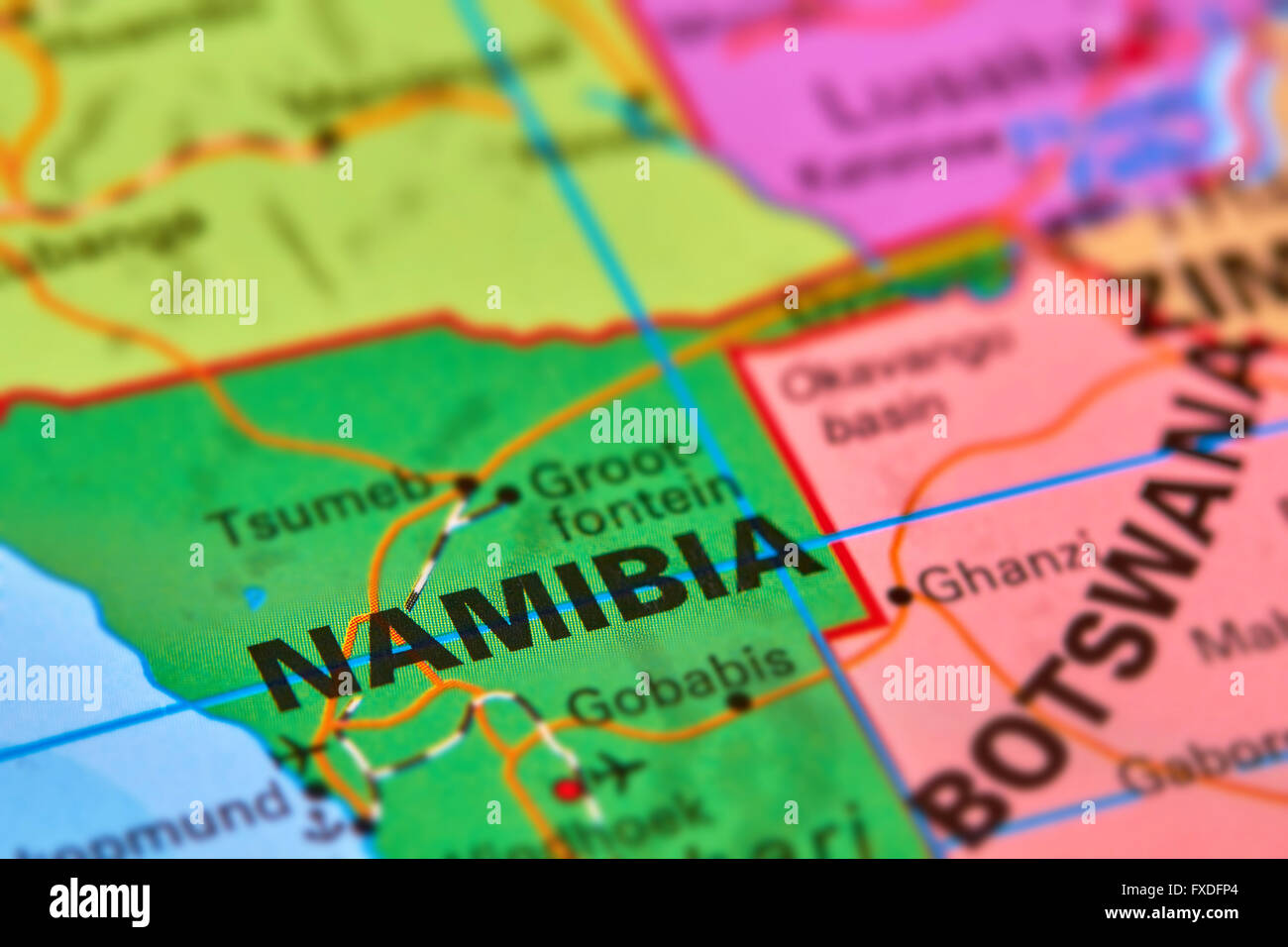 Namibia Country on the World Map Stock Photo