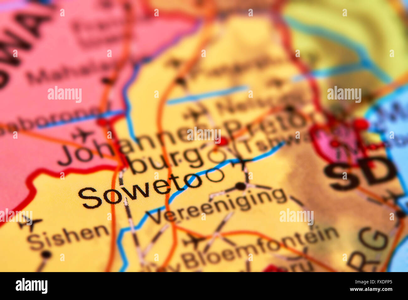 Soweto City in South Africa on the World Map Stock Photo
