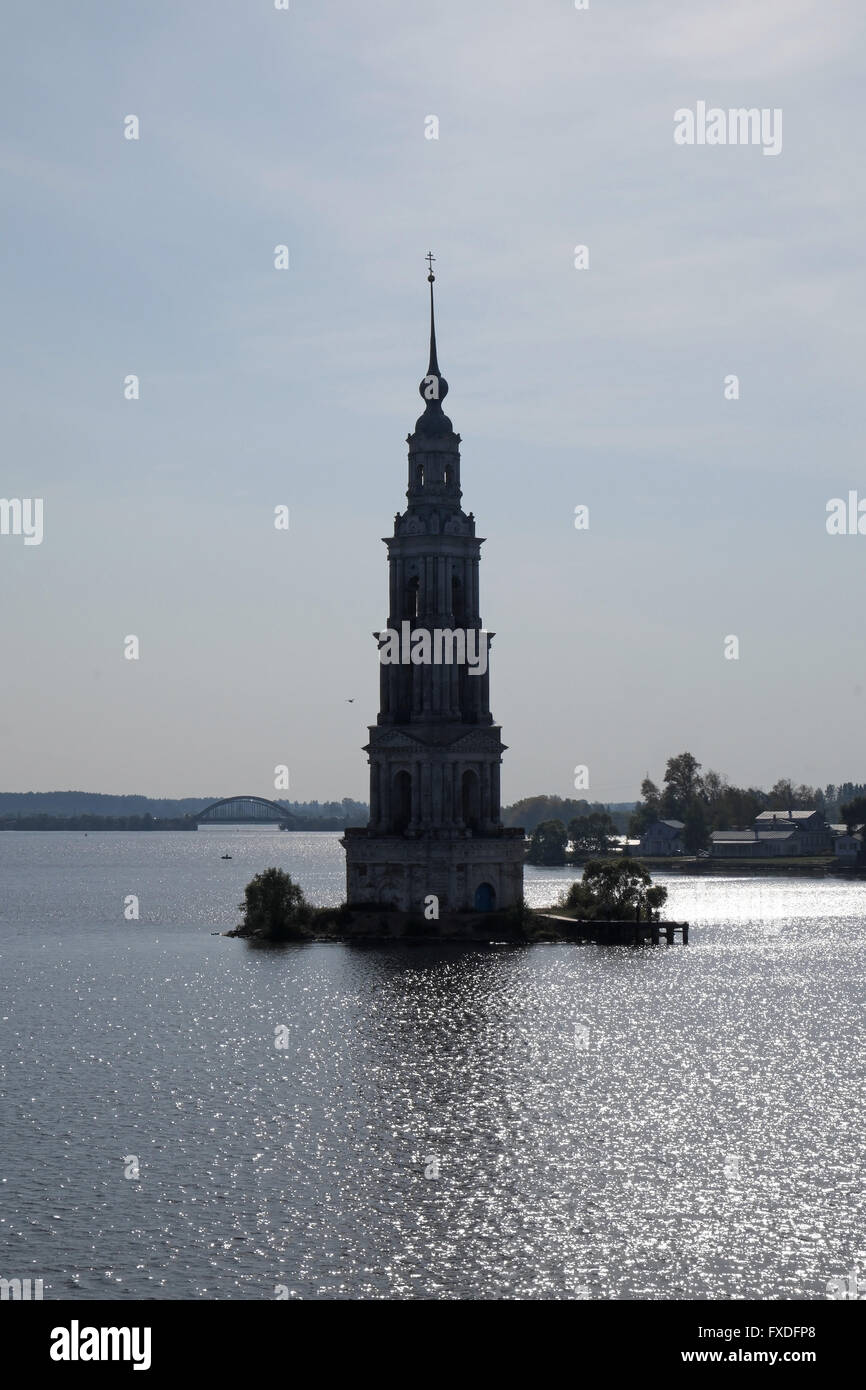 Spire of a church projecting from the River Volga, south of Uglich, Russia Stock Photo