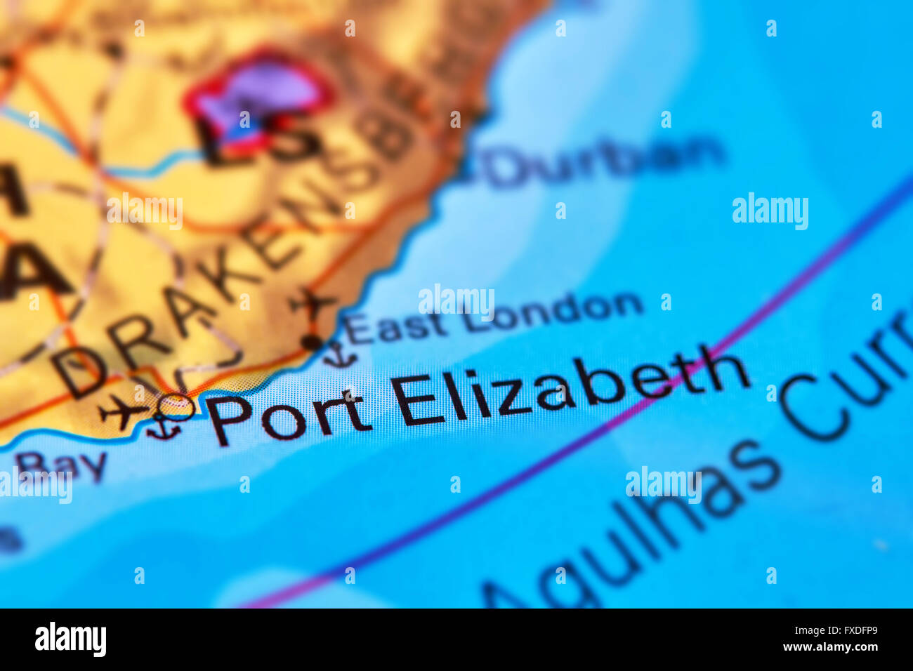 Port Elizabeth City of South Africa on the World Map Stock Photo