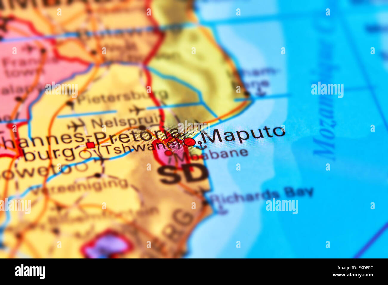 Maputo, Capital City of Mozambique on the World Map Stock Photo