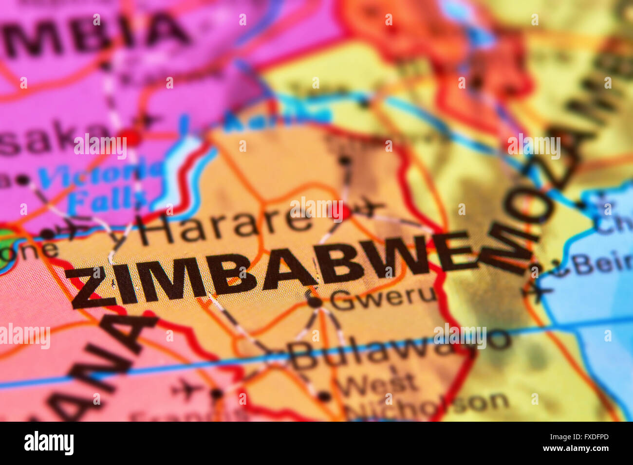 Zimbabwe Country on the World Map Stock Photo