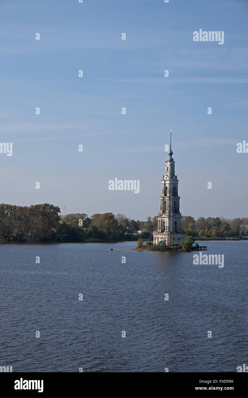 Spire of a church projecting from the River Volga, south of Uglich, Russia Stock Photo