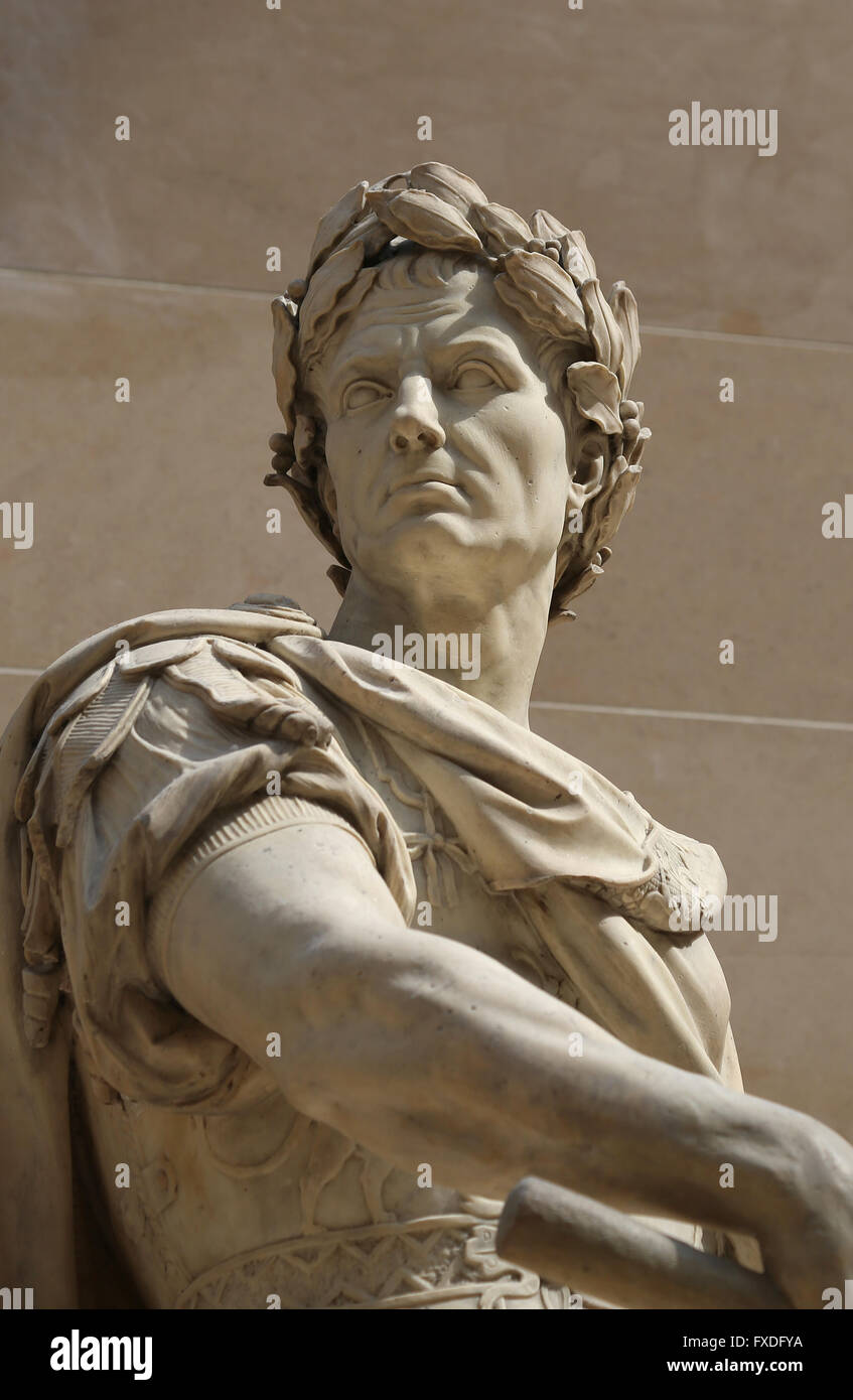 Julius Caesar (100BC-44BC). Roman statesman. Consul and dictador. Sculpture by French artist Nicolas Coustou (1658-1733). Louvre Stock Photo