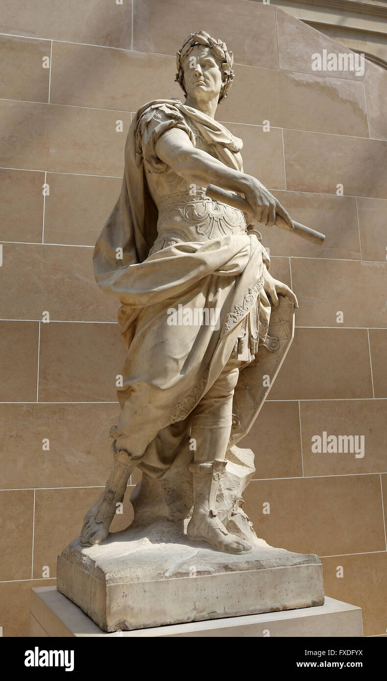 Julius Caesar (100BC-44BC). Roman statesman. Consul and dictador. Sculpture by French artist Nicolas Coustou (1658-1733). Louvre Stock Photo