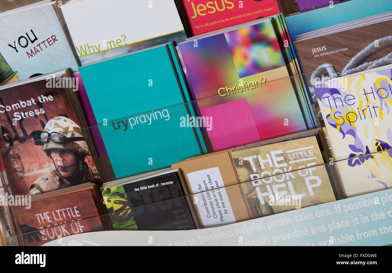 Christan help books in a church. UK Stock Photo
