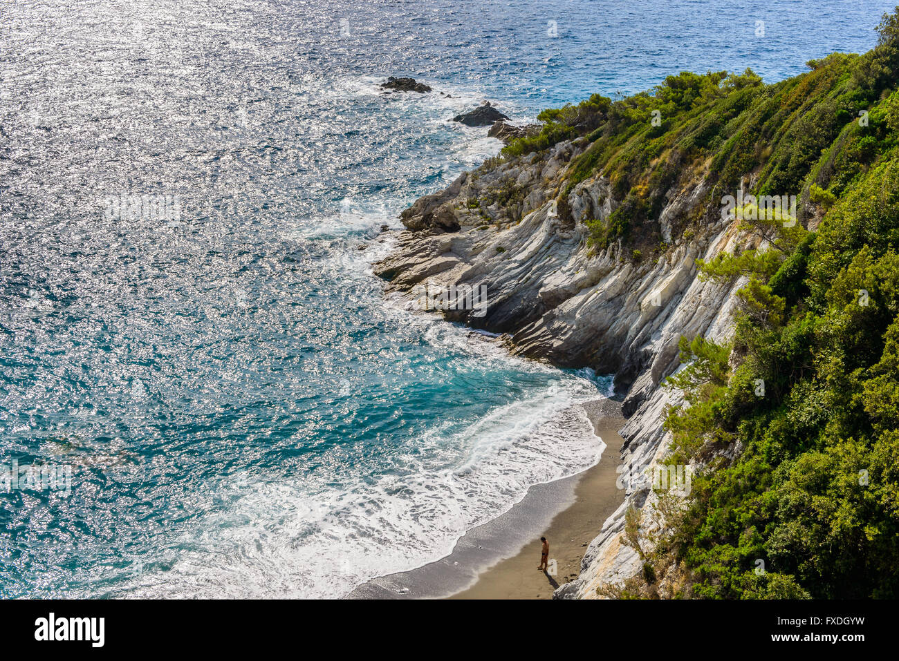 View over the beach of Bergeggi, in the Ligurian Riviera Stock Photo